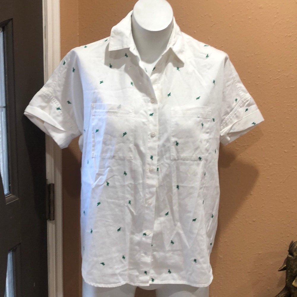 Madewell short sleeve white button up blouse